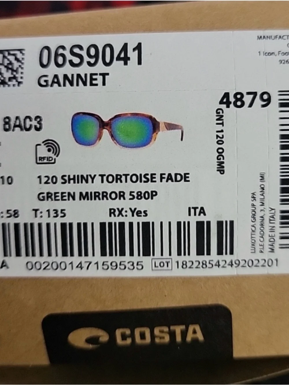 Costa Del Mar Gannett Tortoise Sunglass Green Mirror Lens 580 POLARIZED $370msrp